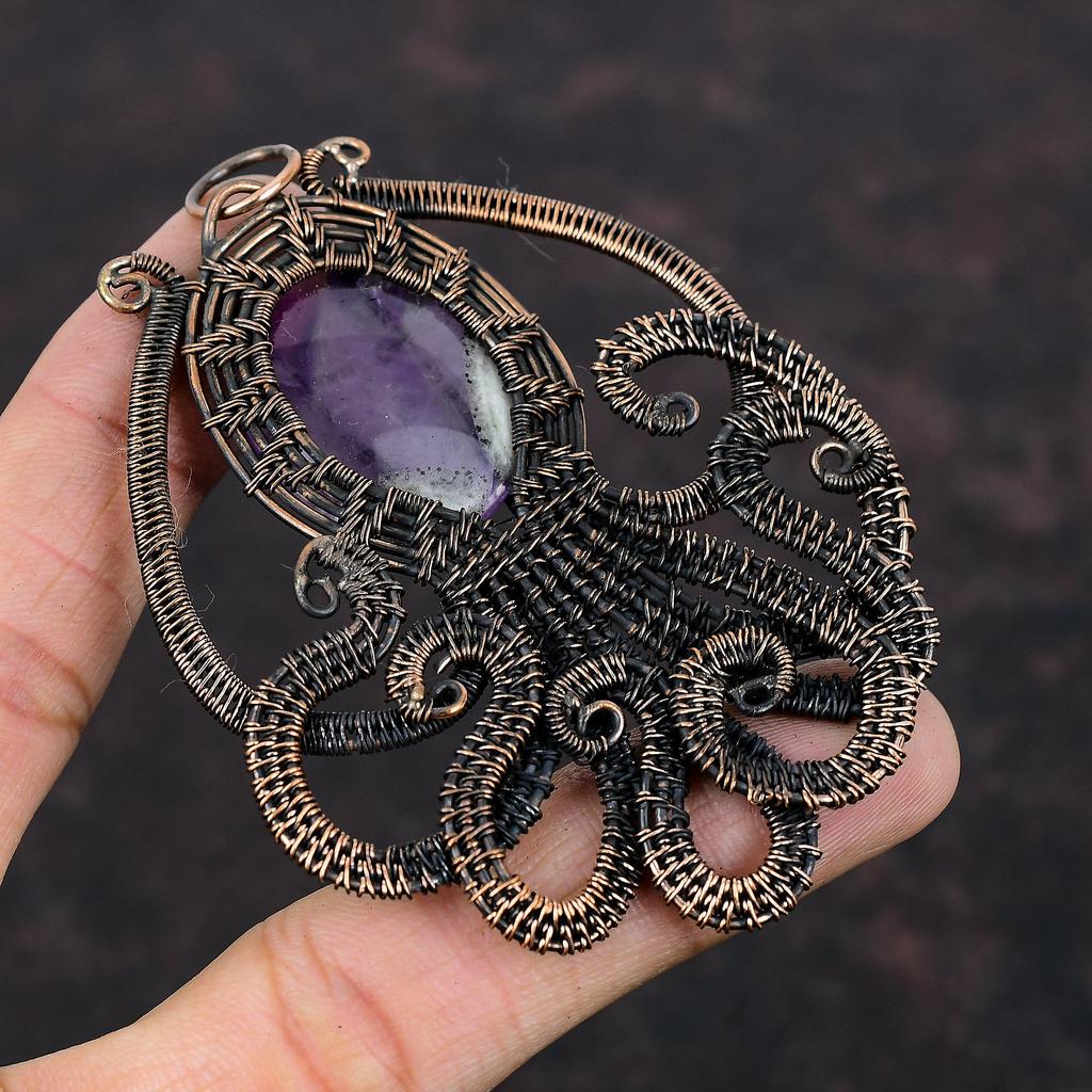 Super 23 Amethyst Anhänger Kupferdraht umwickelter Anhänger Oktopus Schmuck Edelstein Anhänger Kupferdraht Schmuck Jahrestagsgeschenk Handgemachter Anhänger