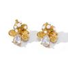 European and American Retro Texture Pattern Flower Earrings Light Luxury Stainless Steel Water Drop-shaped Zircon Stud Earrings Fashion Opal Accessori