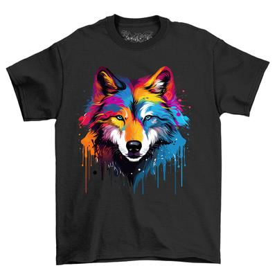 Wolf Head Paint Drip Design T-Shirt Mens Womens Tees Top - Funny and Artsy! Unleash Your Wild Side Wi