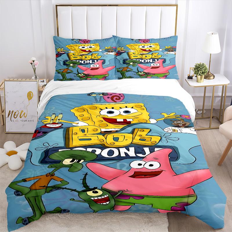 Spongebob Squarepants Adventure Print 3Pcs Bedding Setduvet Cover With 2 Bedropillowcase Home Birthday Gift