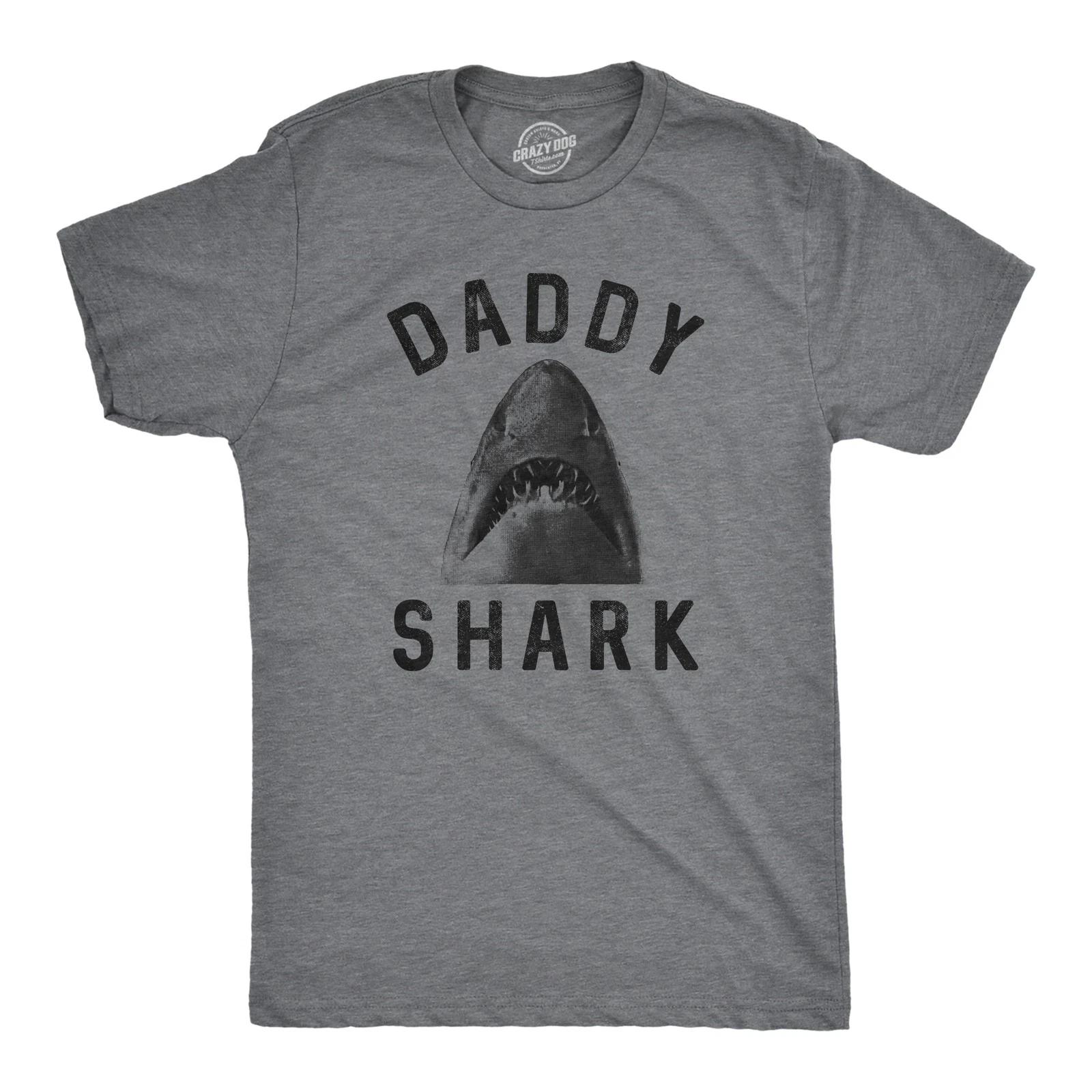 Mens Daddy Shark T Shirt Funny Shark Face Chomp Jaws Fathers Day Graphic Tee XL