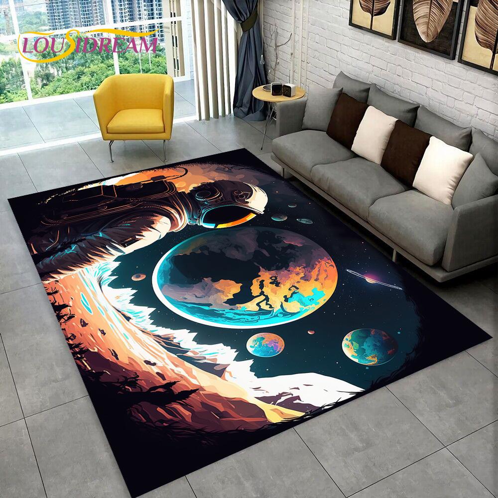 Astronaut Traum Universum Raumfahrer 3D Weltraum Cartoon Teppich für Wohnzimmer Schlafzimmer Dekoration, Rutschfest für Sofa Fußmatte Kinder