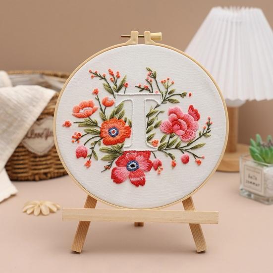 Floral Letter Embroidery Kit A To Z Embroidery Starter Kit with Hoop Fabric