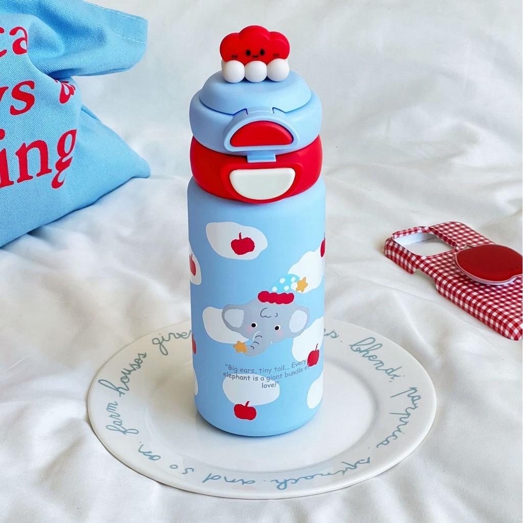 Cute Cartoon Kids Insulated Water Bottle With Double Drinking Straws For School And Travel