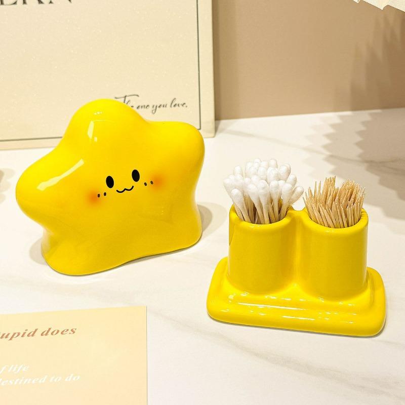 Star Toothpick Holder ABS Home Creative Desktop Decoration Cute Toothpick Box Dental Floss Cotton Swab Storage Cylinder