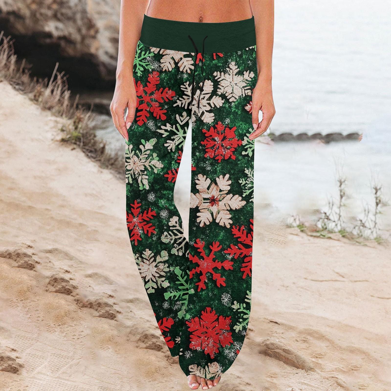 

Женские удобные пижамные брюки с рождественским принтом, широкие брюки на завязках XL