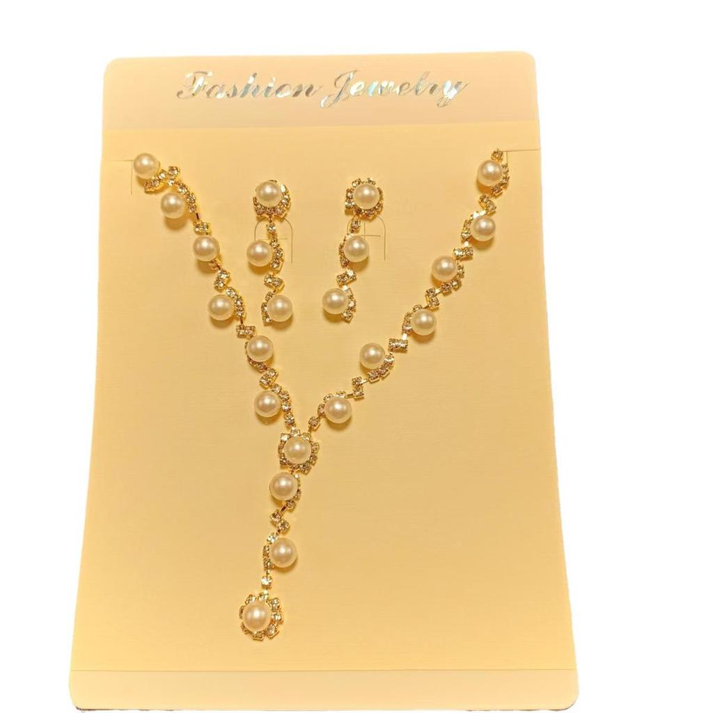 Stylish Rhinestone Pearl Necklace & Earrings Jewelry Set for Women