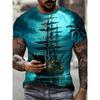 3D Print Night Sky Sea T-Shirt For Men Ghost Ship Pattern Tees Summer Fashion Street Short Sleeve Tops Loose Round Neck T Shirts