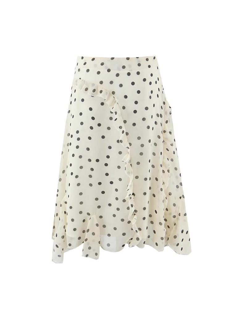 2025 Autumn/Winter European & American Ruffle Polka Dot Maxi Skirt for Women