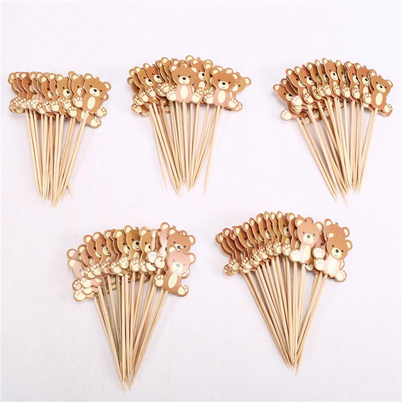 Practical-Cute Bear Food Picks Cake Dessert Toothpicks Fruit Forks Wedding Birthday Party Baby Shower Decoration Supplies 100Pie