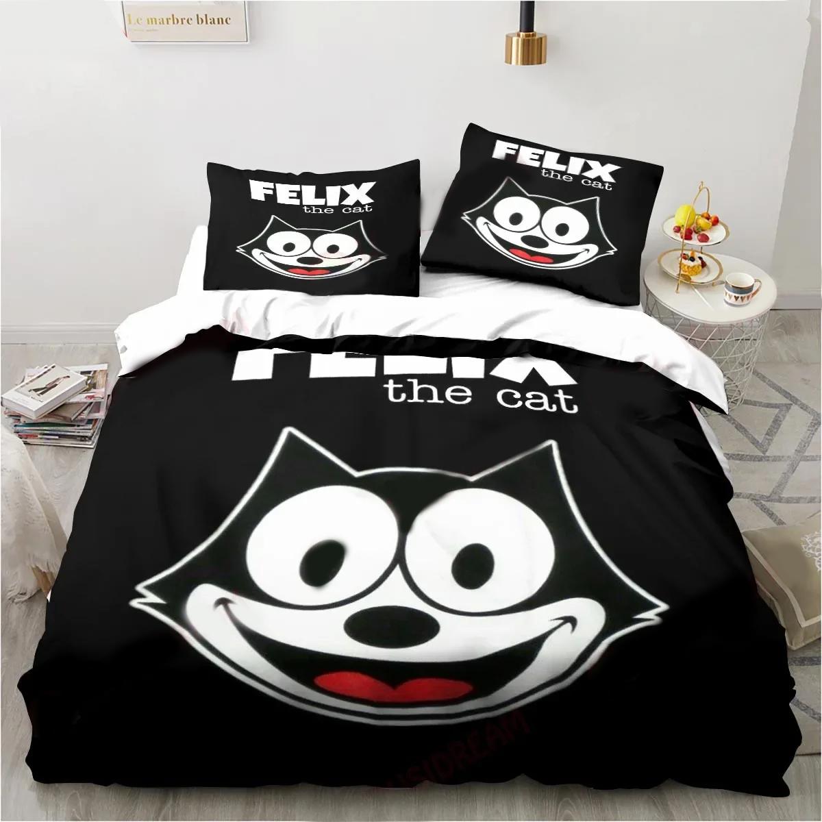 Schattige F-Felix Kat Cartoon Beddengoedset, Dekbedovertrek Dekbed Bedset Quiltovertrek Kussensloop, Kingsize Queensize Twijfelaar Jongens Meisjes Volwassenen EU Twin 135x200cm