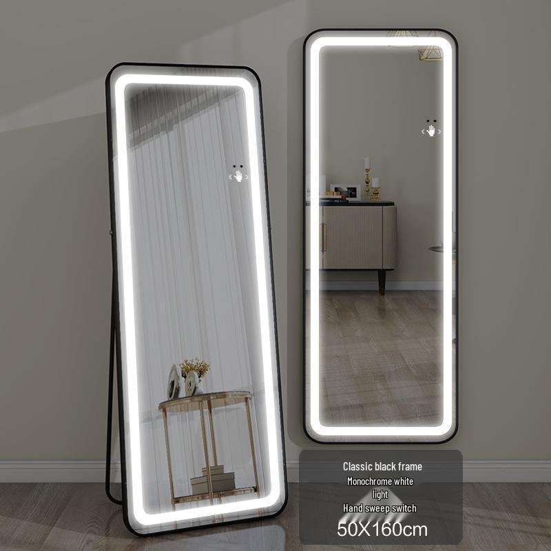 LED Wall-Mounted Full-Length Dressing Mirror with Touch Sensor for Bedroom