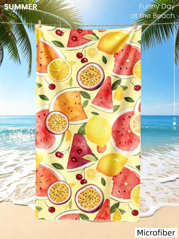 Cute Fruit Beach Towel Quick-dry Microfiber Towel Vibrant Watermelon Lemon Print for Vacations & Making A Splash At The Beach