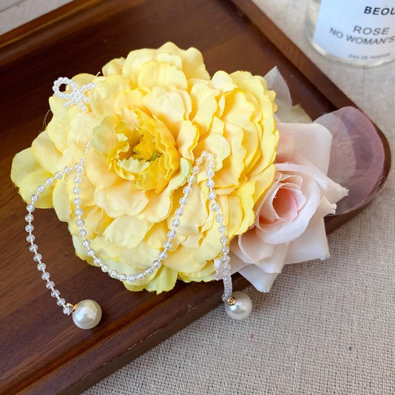 Fairy Chiffon Pearl Flower Tassel Hair Clip - Vacation Style Duckbill Bangs Accessory