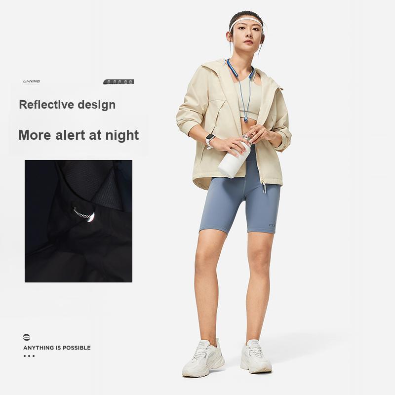 Li-Ning Série Fitness Coupe-vent à capuche couleur unie Vêtements d'extérieur pour femmes Gris gravier AFDU080-1
