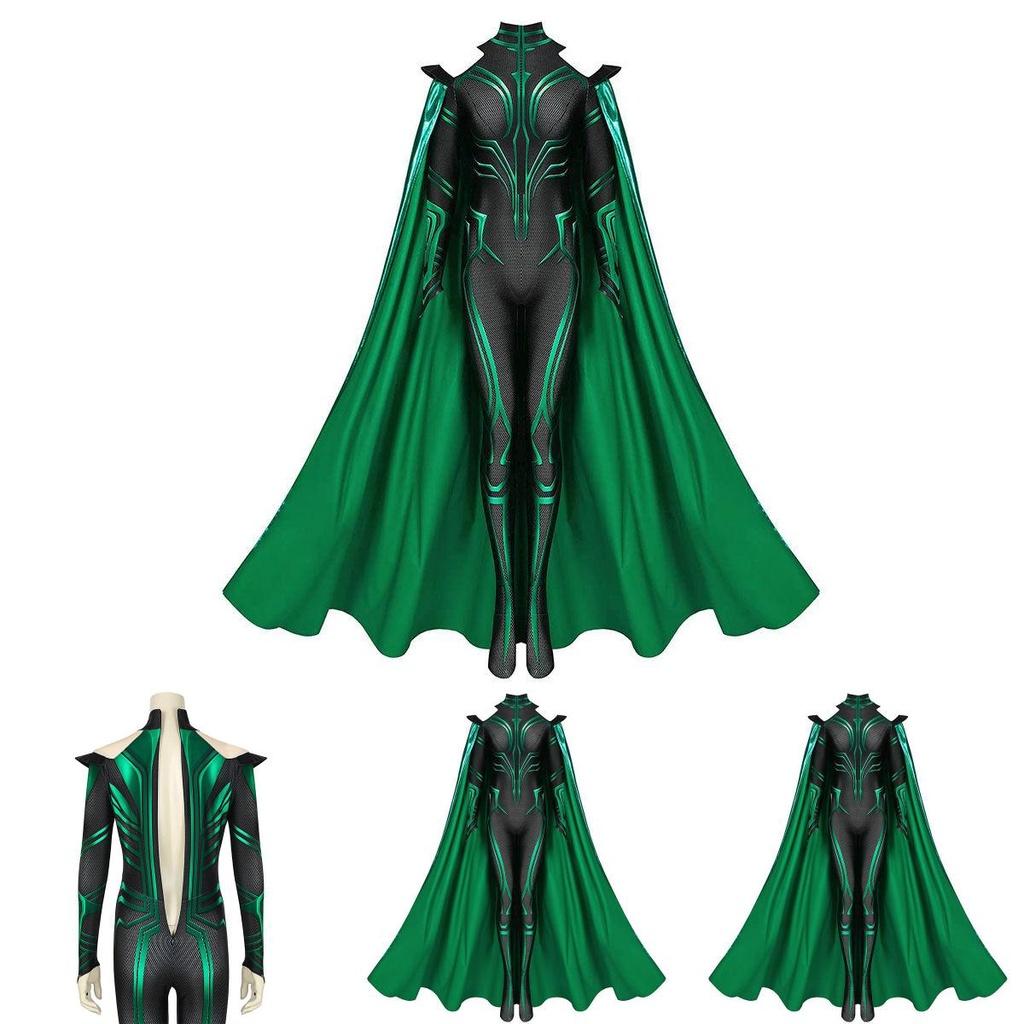 Thor3 Ragnarok Hela Yetişkin Çocuk Bodysuit Pelerin Cadılar Bayramı Kostümü Rol Yapma ve Sahne Gösterileri İçin Mükemmel