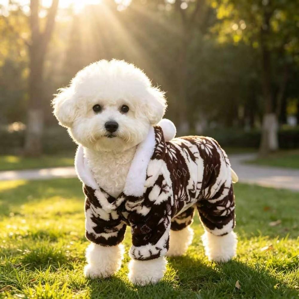 Hooded Design Christmas Dog Jumpsuit Warm Plush Winter Dog Clothes Dog Four Legged Coat  Photo Prop