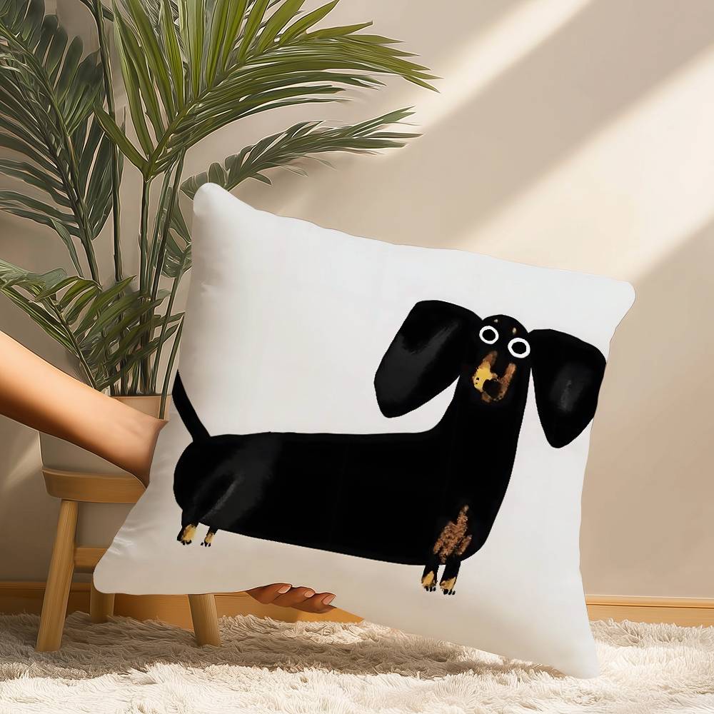 Cute Dachshund Dog Pillow Case Short Plush Print Cushion Cover Square Throw Pillow Covers Sofa Home Decor
