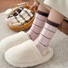 Winter Dicke Socken Gestreift Color Blocking Warm Plüsch Verdickt Plüsch Gestreifte Mid-Leg Socken Zusammengeraffte Schlafsocken Zuhause