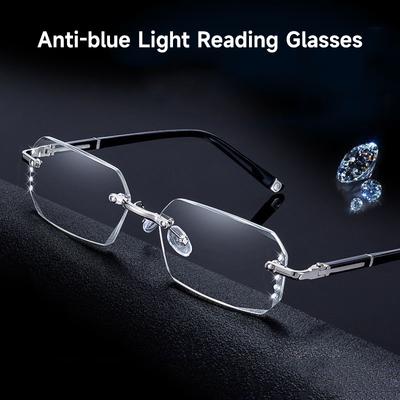 Rimless Anti-Blue Light Reading Glasses Men Women Rhinestone Blocking Blue Llight Eyewear Optical Lenses  De Lectura