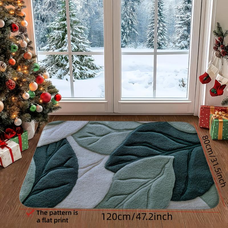 VIKAMA Nordic Style Green Leaf Bathroom Floor Mat, Bathroom Quick Drying Anti Slip Mat, Bathroom Door Absorbent Foot Mat