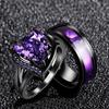 Couple Rings Romantic Women Heart Purple Rhinestones Zircon Ring Trendy Men Stainless Steel Rings Wedding Band Jewelry