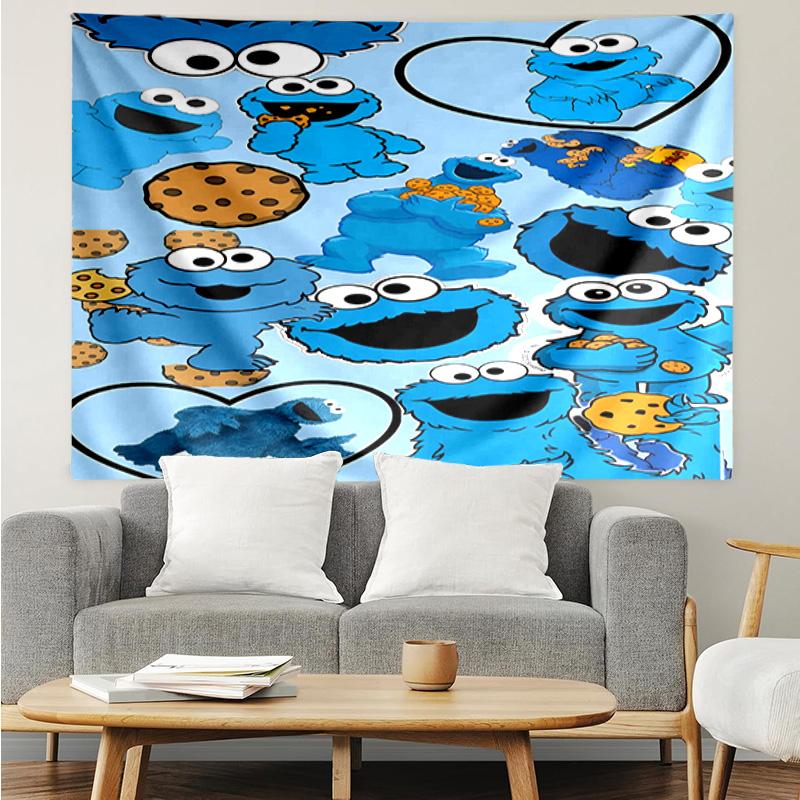 1PC Elmo And Cookie Sesame Friends Tapestry Accessories Playroom Tapestry, for Bedroom,Livingroom, dormitory Room Wall Decor Fan Birthday Gifts