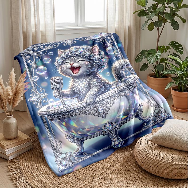 Fantasy Kitten Dreamscape Theme blanket Lightweight Warm Flannel Blanket Decorative Throw Blanket for Home Decoration