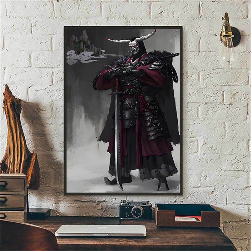 Japanese Samurai Canvas Poster Modern Home Sofa Background Wall Art Painting Print Pictures Bedroom Living Room Decor Mural Gift