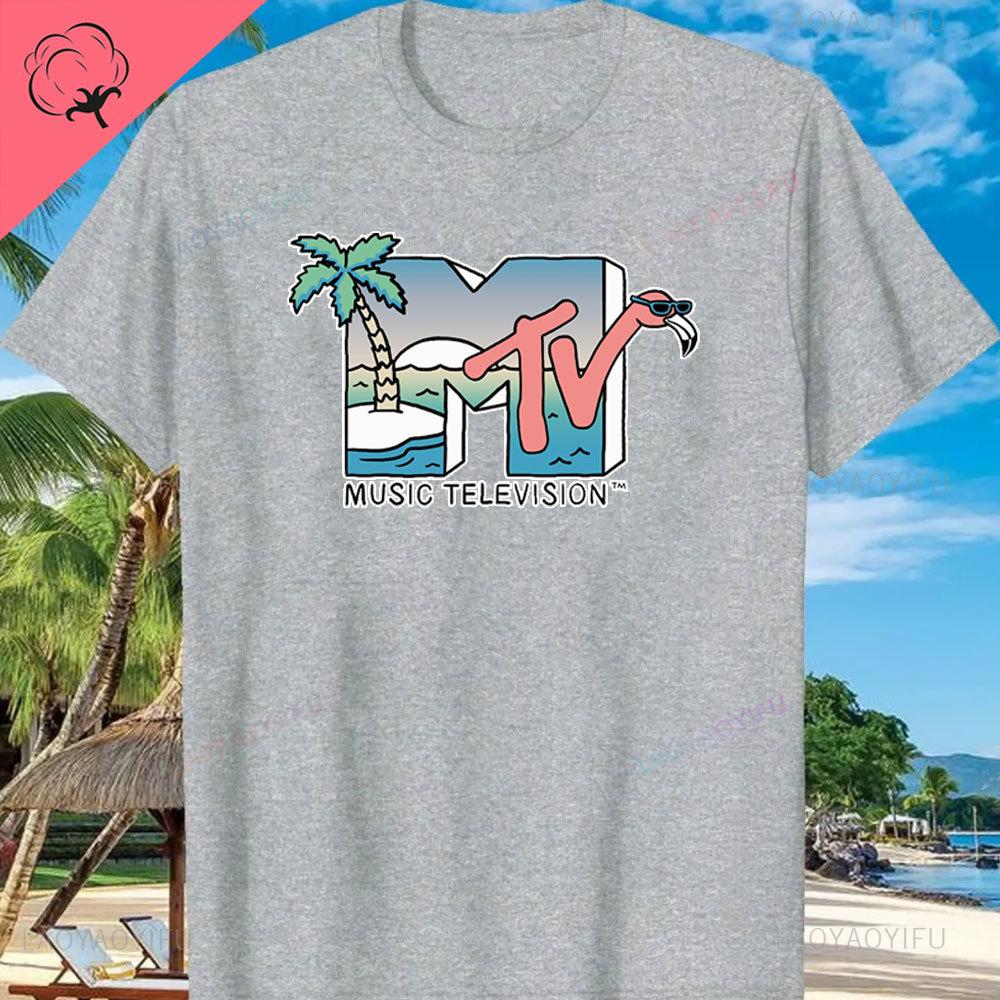 MTV Beach Island Logo Retro Grafik Baumwoll T-Shirt M-T-V Sonnenuntergang Palme Print Top Unisex Grafik T-Shirts