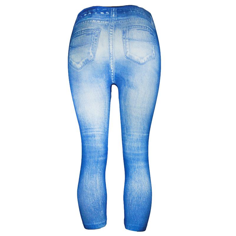Fashion Leggings Denim Women Print Slim Leggings Faux Jeans Leggings Stretch Printed Short Leggins