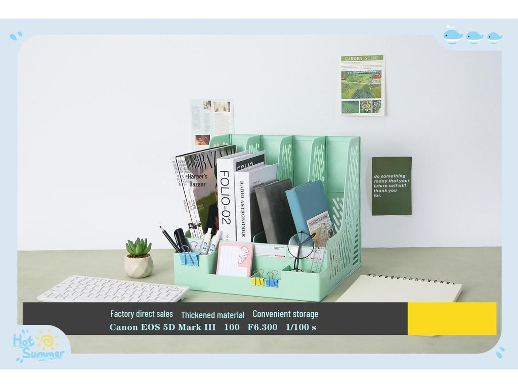 Four-Tier A4 Document Organizer with Pen Holder - Desktop File Holder Tray and Storage Rack