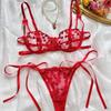 Embroidery Lace Bra with Panties Suspender Lace Up Underpants Lace Underwear Set Women