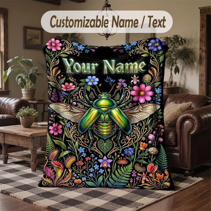 Galactic Forest Fantasy Theme Throw Blanket Custom Name Text Personalized Blanket Soft Cozy Blanket for Home Sofa Bed