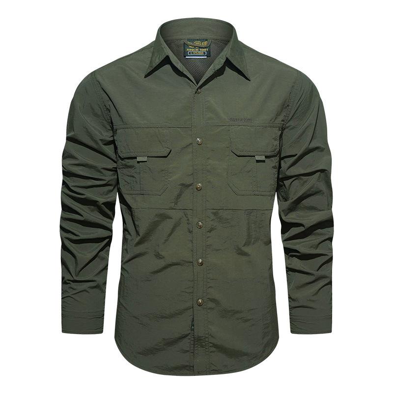 Outdoor Quick-drying Waterproof Shirt Multi-pocket Tooling Men's Lapel Long-sleeved Casual Solid Color Shirt Middle-aged and Young Jacket