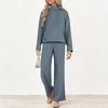 Women's Fashion Casual Color Loose Mock Neck Sweatshirt Suit