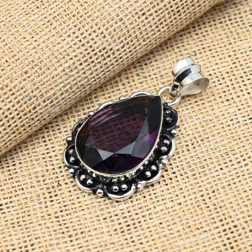 Ametist Ädelsten Handgjord 925 Massivt Sterlingsilver Smycke Hänge För Bröllopspresent