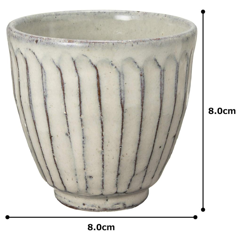 Marui Seito Shigaraki Ware Hechimon Tekopp Vitglasyr Carving Diameter Cirka 8,5 x Höjd 8,5 cm Keramik Tillverkad i Japan MR-3-3506