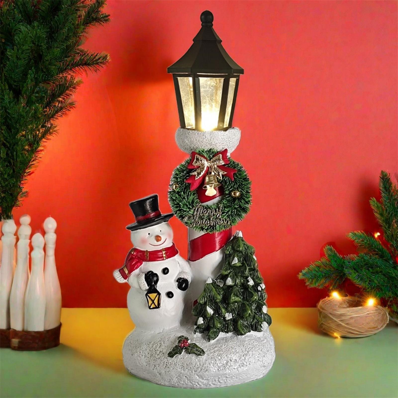 

Украшения Санты, светящиеся снеговики со светящимися огнями, поделки из смолы, настольные рождественские украшения, настольные светящиеся украшения (без батарей) One Size