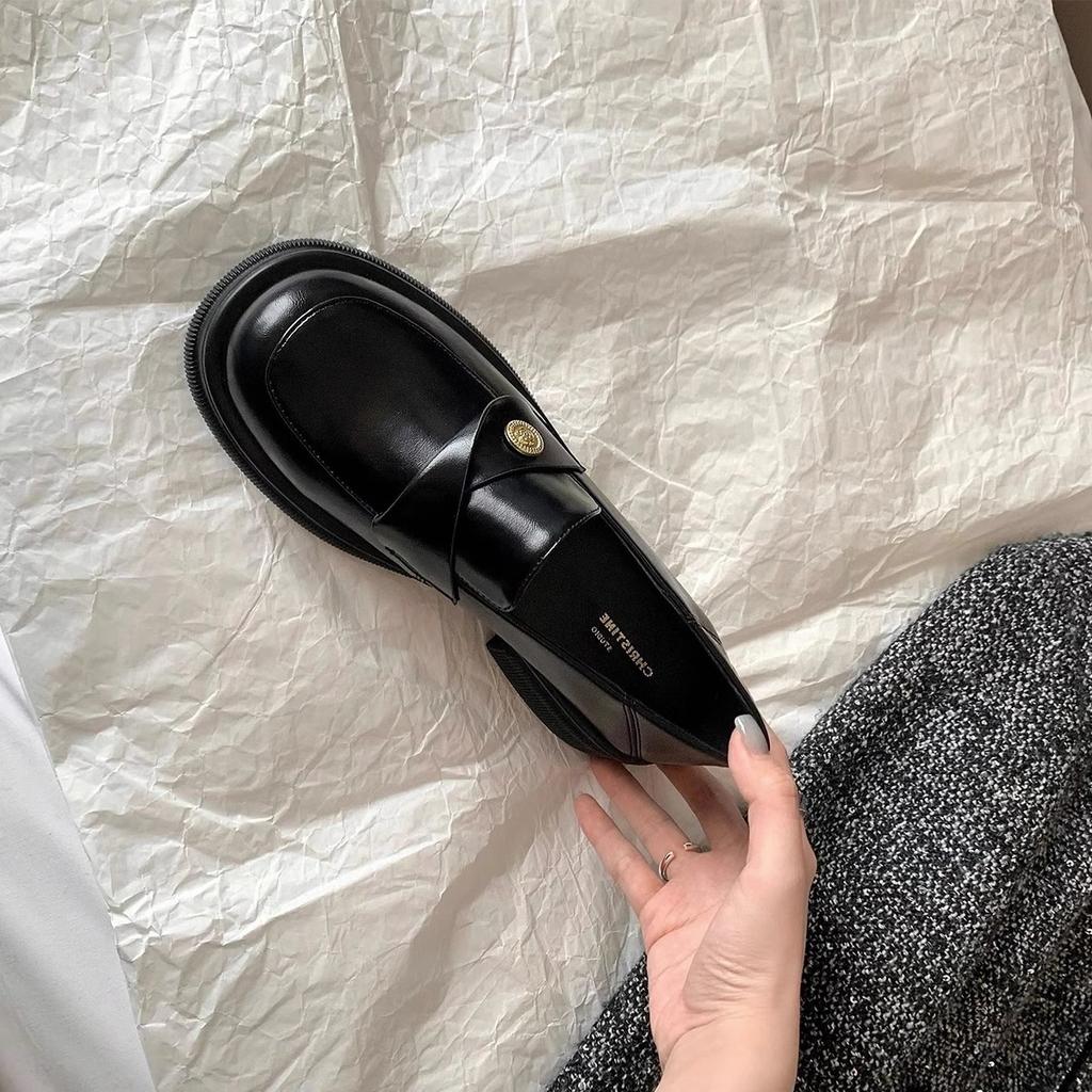 [Luo Fansen] thick-soled thick-heeled gold-buckled small leather shoes for women's 2025 spring and autumn new square-headed small gold coin loafers