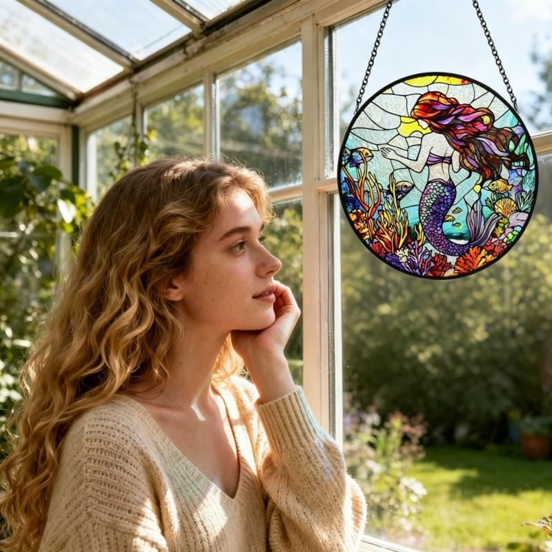 ABKP-Suncatcher (Mermaid Suncatcher) Glass Pendant Decoration