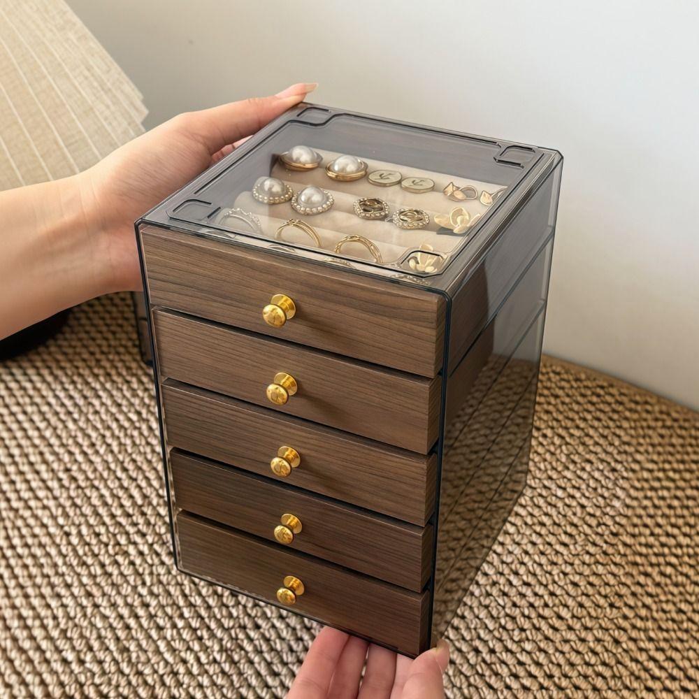 Large Capacity Wooden Walnut Grain Jewelry Box Dust-proof Necklace Display Storage Boxes  Gifts