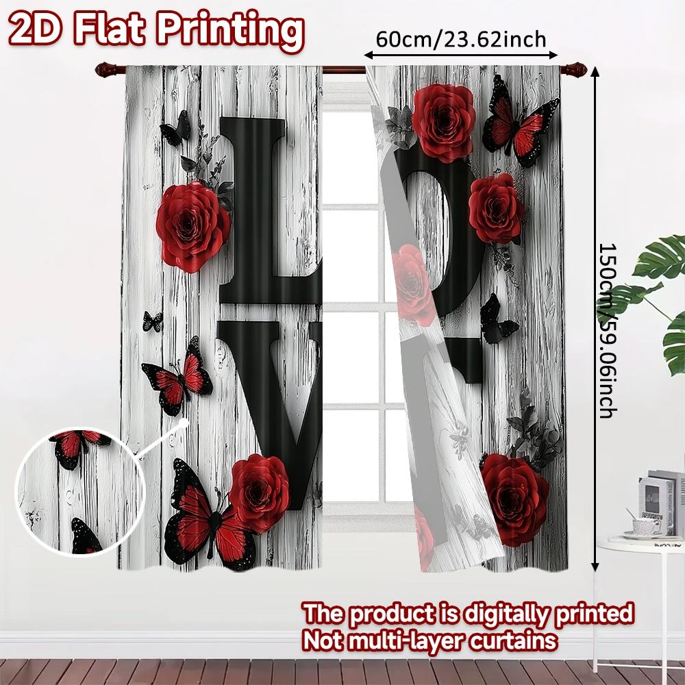 Flaches Druck-Szenen-Vorhang Liebe Blüte Digital Bedruckte Polyester-Vorhänge Festliche Vorhänge Verwendung Wohnkultur Set von 2 Hergestellt Waschbar