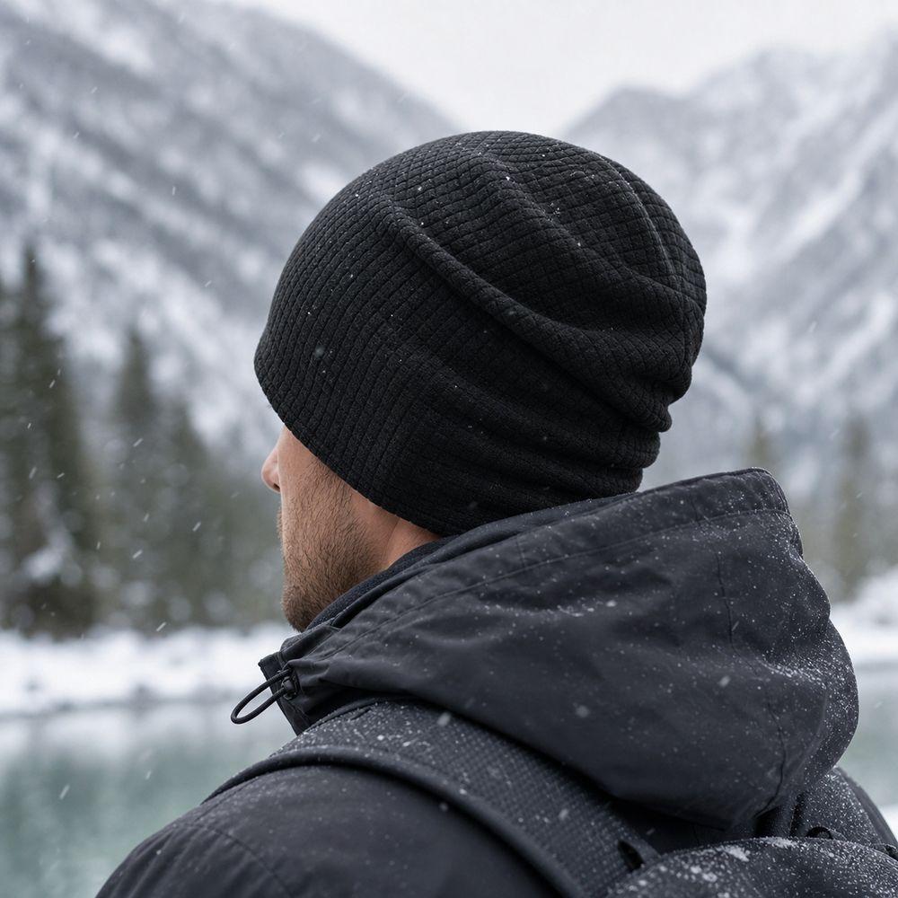Waffle Grid Fleece Waffle Beanie Windproof Skull Cap New Cold Weather Hat Commuting