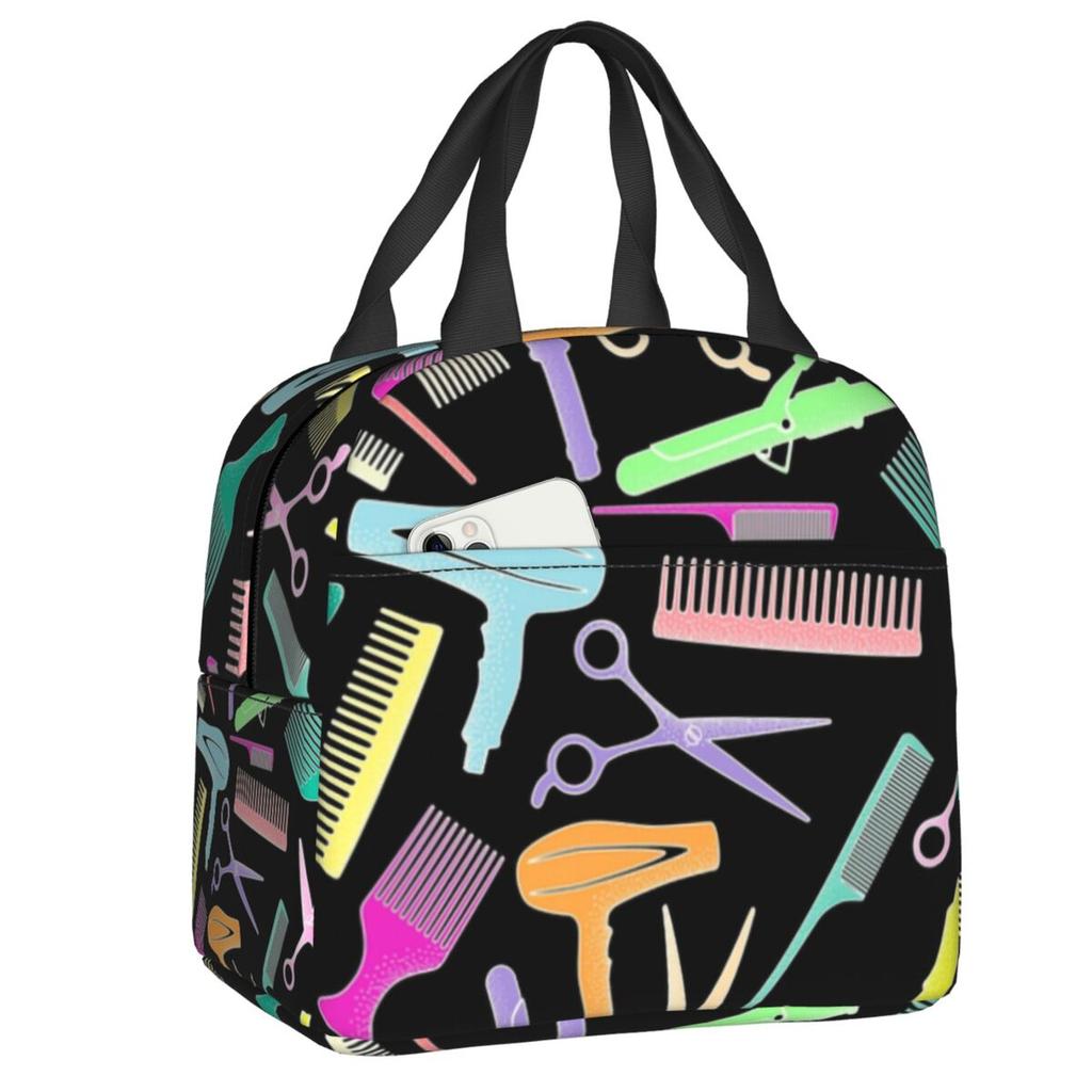 Custom Hairdresser Angel Cutting Insulated Lunch Bag for Women Waterproof Barber Hairstylist Thermal Cooler Bento Box Travel