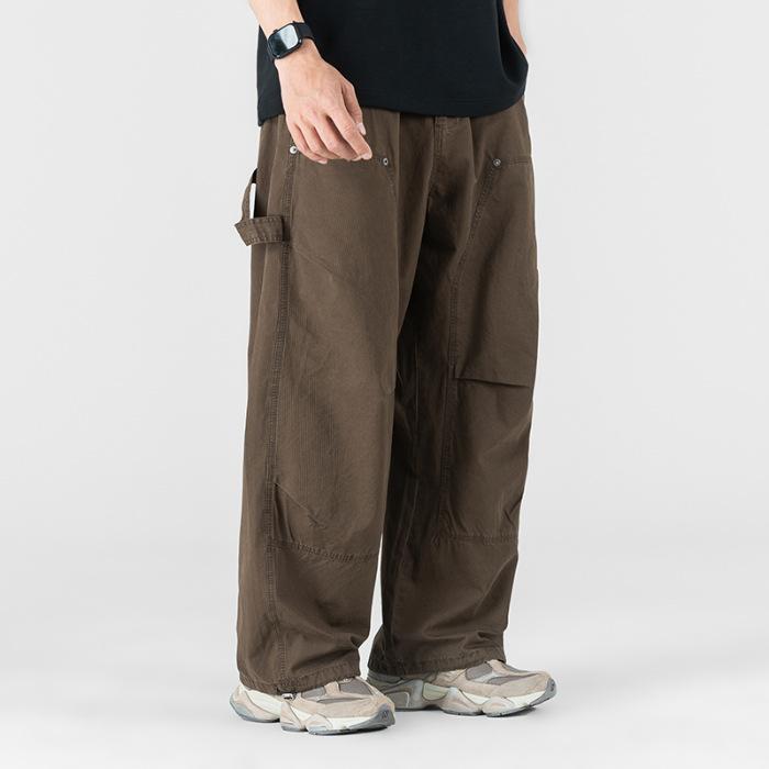 High-end American Heavy Design Overalls Men's Summer Trendy Brand Multi-pocket Loose Wide-leg Casual Straight Trousers