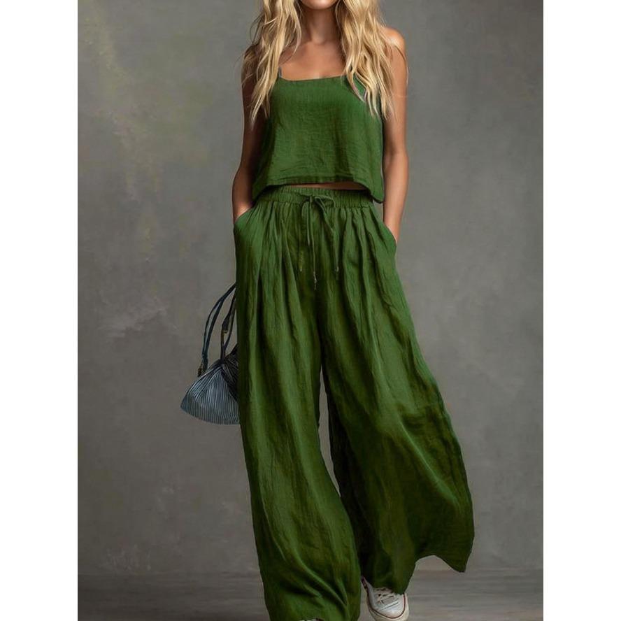 YYFS Women's Fashion Casual Summer Spring Solid Color Print Sleeveless Trousers Pants Suits