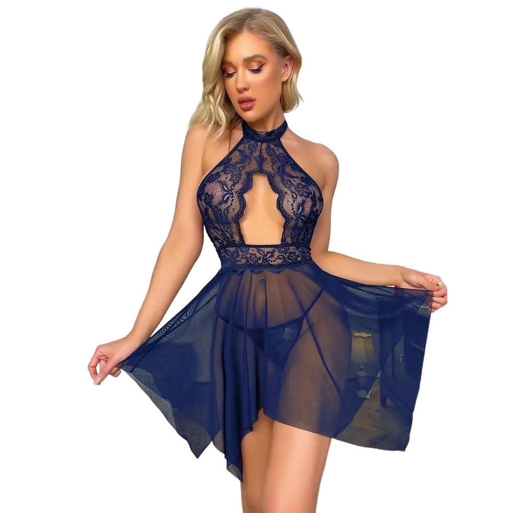 Women's Sleepwear  Spaghetti Strap Dress  Transparent Sexy Nightgowns Lace  Pajamas  Sexy Set Lingerie