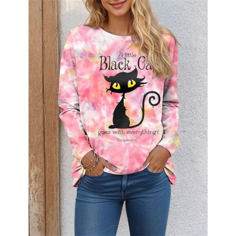 

Жіноча футболка з 3D-принтом, кіт, метелик, барвистий дизайн, з довгим рукавом, щоденна мода на вихідні, круглий виріз, звичайний крій, весна та літо XL