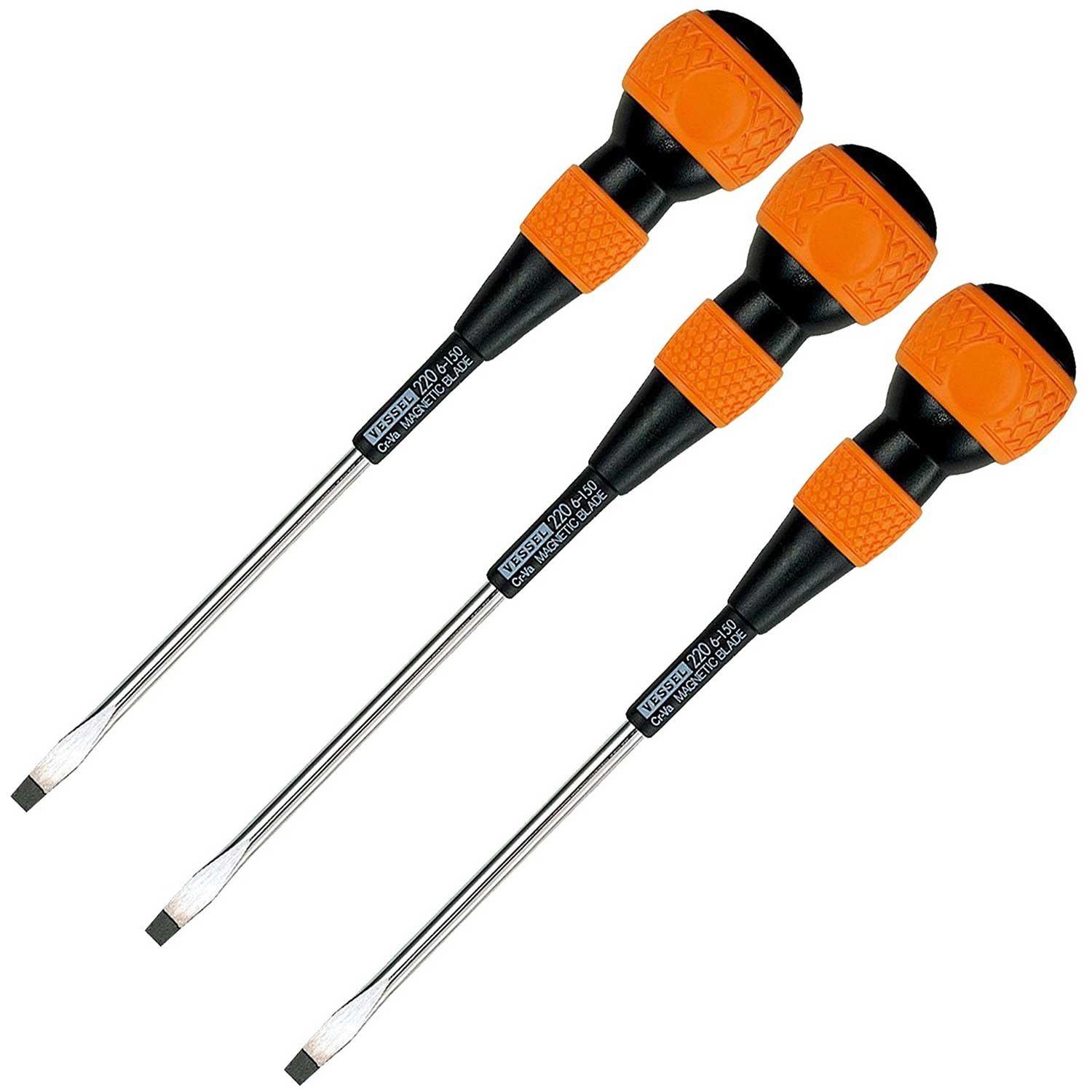 

VESSEL Ball Grip Driver No. 220, Flathead 6 x 150, Set of 3